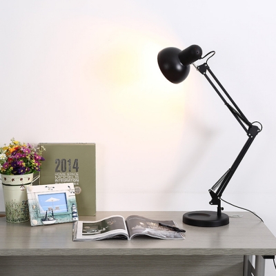 Adjustable 1 Light Dome Desk Light Contemporary Steel Desk Lamp in Black for Bedside
