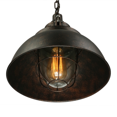 Age Wrought Iron Black/Rust Industrial Barn Cage Pendant Light in Retro Style
