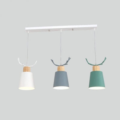 Antler 3 Heads Hanging Lamp with Linear Canopy Multi Color Metallic Suspended Light for Coffee Shop
