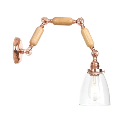 Arm Adjustable Lighting Fixture with Coolie Glass Shade Modern 1 Bulb Wall Light in Rose Gold