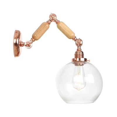 Arm Adjustable Wall Lighting with Global Glass Shade Concise Simple 1 Bulb Lighting Fixture in Rose Gold