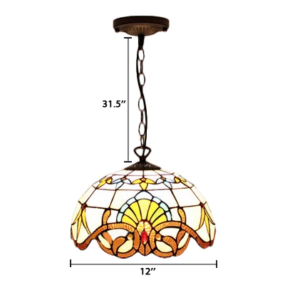 Baroque Tiffany Art Stained Glass Style Mini Pendant Light Renaissance Pattern