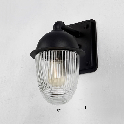 Black Finish Ribbed Wall Lighting Industrial Simplicity Closed Glass Single Head Sconce Light