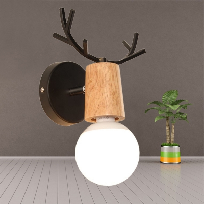 Black/White Antler Sconce Light Nordic Style Wood Single Head Wall Mount Light for Children Room