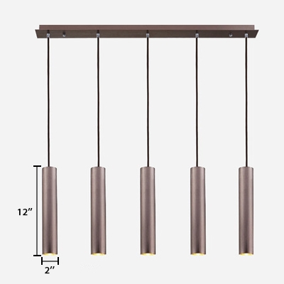 Brown Cylinder Down Light Modern Concise Aluminum Multi LED Suspended Lamp for Bar Counter