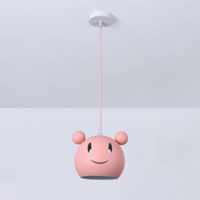 Cartoon Mouse Suspended Light Baby Kids Room Metallic 1 Bulb Pendant Light in Blue/Gray/Pink
