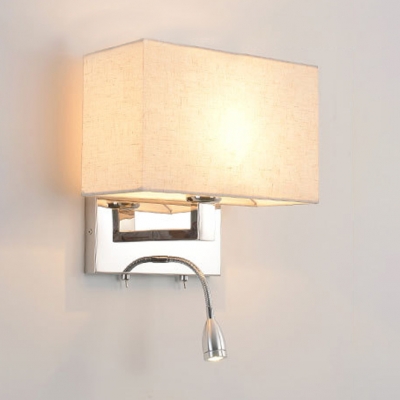 Contemporary Armed Wall Mount Light with Rectangle Fabric Shade 1 Light Wall Sconce in Chrome