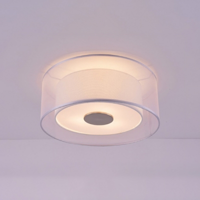 Drum Flush Mount Lighting Contemporary Fabric Triple Ceiling Light in White for Living Room