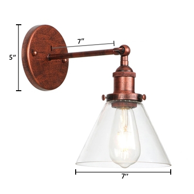 Glass Shade Coolie Wall Lighting Loft Style 1 Light Wall Mount Light in Rust with Round Base