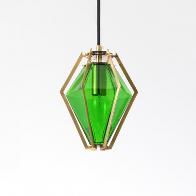 Green Glass Geometric Hanging Lamp Contemporary Accent Suspended Light for Restaurant