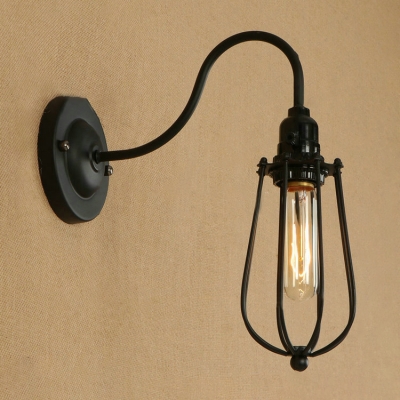 Industrial Metal Frame Wall Lamp with Gooseneck Single Light Wall Lighting in Black for Restaurant