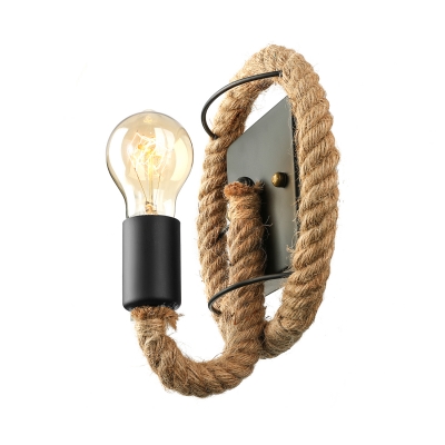 Industrial Style Single Light Rope Wall Light in Black Finish