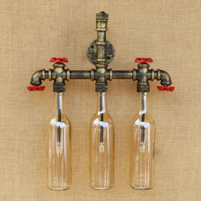 Industrial Wall Sconce 3 Light Creative G4 LED Lighting Valve Pipe Fixture with Colorful Bottle Glass Shade