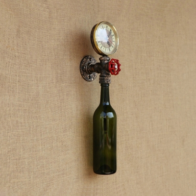 Industrial Wall Sconce LOFT Retro Vintage with Watermeter and Valve Decorative Pipe Fixture, Colorful Glass Shade