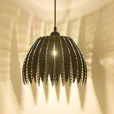 Leaf Style Suspended Light Modernism Metal Single Light Pendant Light in Black for Foyer
