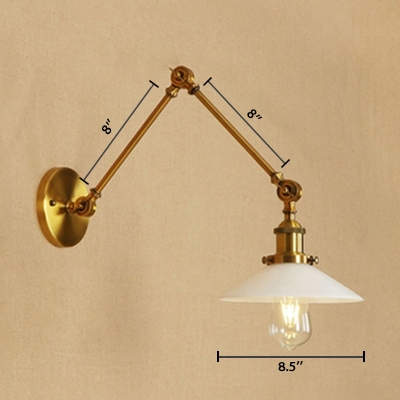 Milky Glass Flared Sconce Light Vintage Retro Adjustable 1 Bulb Wall Mount Light in Brass for Study Room