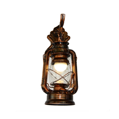 Nautical Style Lantern Wall Lighting Wrought Iron Single Head Wall Light Sconce in Antique Copper