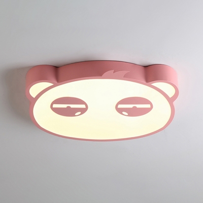 Panda LED Flush Mount Light Contemporary Blue/Green/Pink Metal Ceiling Fixture for Children Room