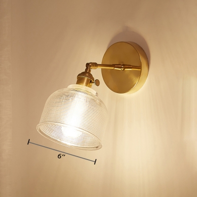 Prismatic Glass Dome Wall Light Industrial 1 Light Wall Mount Fixture in Brass for Porch Hallway