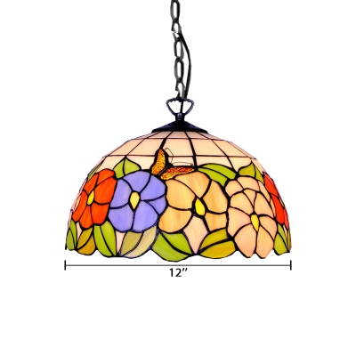 Various Garden Flowers Tiffany 12/16-Inch Dome Stained Glass Shade Ceiling Fixture in Multicolored for Living Room