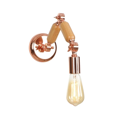 Wooden Open Bulb Wall Mount Light with Swing Arm Modern 1 Light Sconce Light in Rose Gold