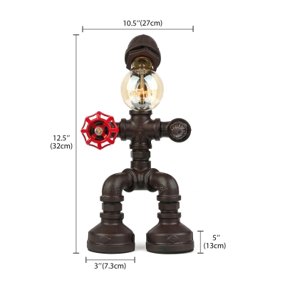 Wrought Iron Robot Table Lamp Industrial Single Bulb Desk Lamp for Restaurant Kids Room Living Room