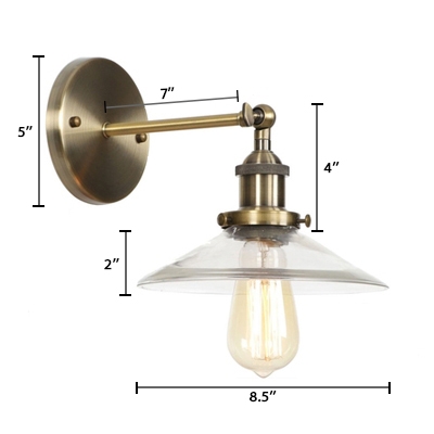 1 Head Armed Sconce Light with Glass Shade Retro Style Wall Mount Light in Bronze Finish for Staircase