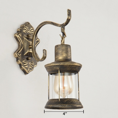 1 Head Caged Wall Mount Fixture Retro Style Metal Wall Sconce in Antique Brass for Corridor