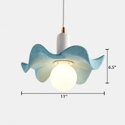 1 Head Petal Style Pendant Light Nordic Style Kids Room Metal Hanging Light in Blue/Green/Pink/Yellow