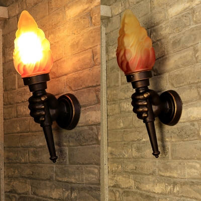 1 Light Flashlight Wall Mount Lighting Stylish Vintage Style Glass Shade Wall Lamp, Distressed Brass/Gold for Balcony