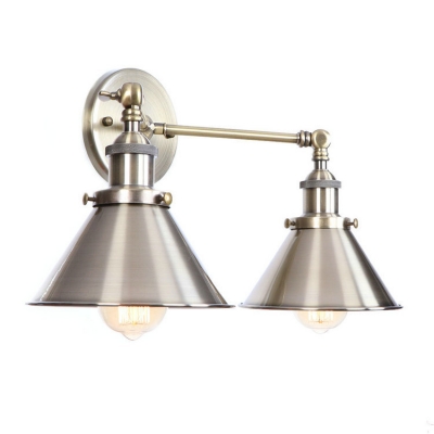 2 Heads Cone Wall Sconce Loft Style Metal Wall Light Fixture in Bronze Finish for Hallway