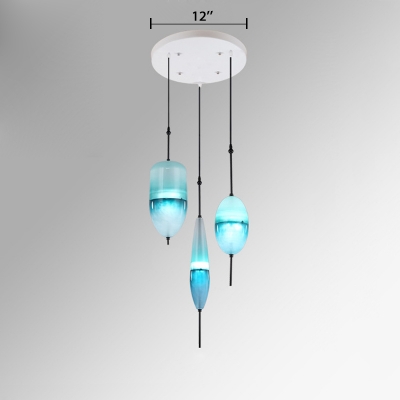 3 Light Drop Cluster Pendant Light Modernism Faded Glass Suspension Lamp with Round Canopy