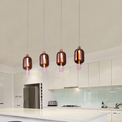 Cylinder Shade Suspended Light Modern Chic Brown Glass 4 Heads Pendant Lamp for Living Room