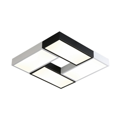 Block Style LED Flush Light Fixture Modern Chic Black and White Metallic Ceiling Lamp for Living Room
