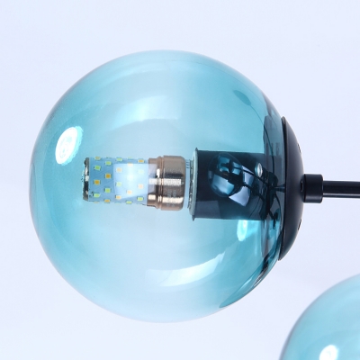 Faded Blue Glass Bubble Chandelier Modern Chic Multi Light Suspended Ceiling Lamp