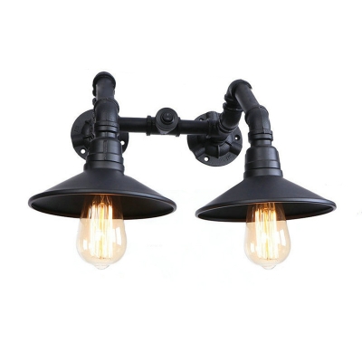 Flared Shade Wall Lamp With On Off Switch Vintage Metal 2 Bulbs Wall Mount Fixture In Black Beautifulhalo Com