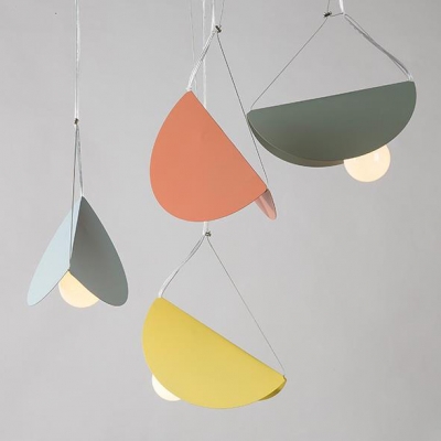 Folded 1 Light Hanging Light Blue/Gray/Orange/Yellow Metal Pendant Lamp for Bedroom Foyer