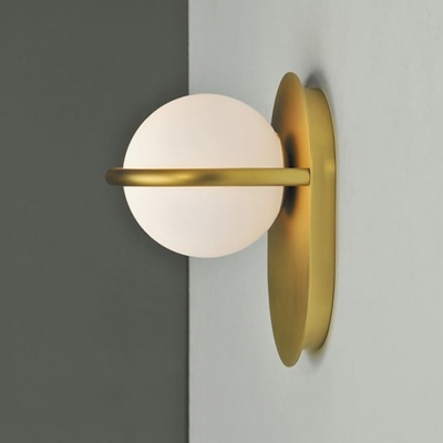 Frosted Glass Globe Wall Lamp Simplicity Single Light Wall Light Fixture with Gold Metal Base