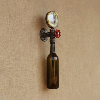 Industrial Wall Sconce LOFT Retro Vintage with Watermeter and Valve Decorative Pipe Fixture, Colorful Glass Shade