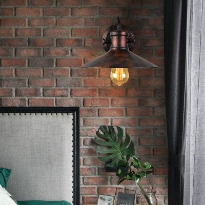 Industrial Wall Sconce with Coolie Shade in Rust