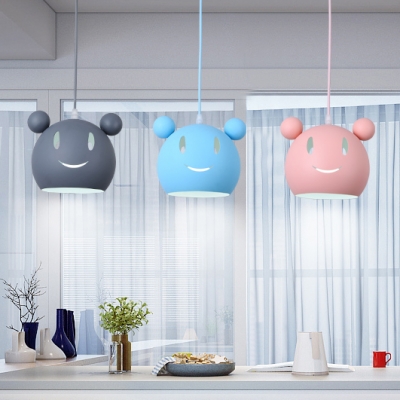 Linear Canopy Hanging Lamp with Cartoon Mouse Children Bedroom Metallic Triple Suspended Light in Multi Color