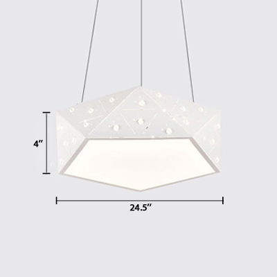 Metal Diamond Shade Hanging Pendant Light White Finish Modern Acrylic Chandelier in White/Warm/Neutral Light