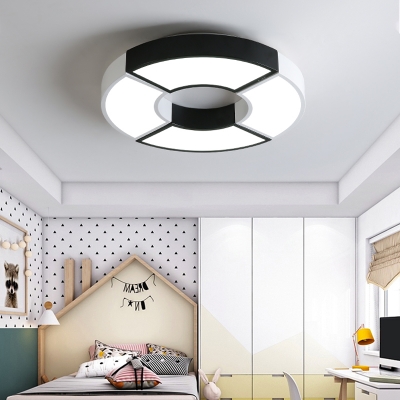 Metallic Round Shape Flushmount Modern Chic Living Room LED Ceiling Fixture in Multicolor/Black and White