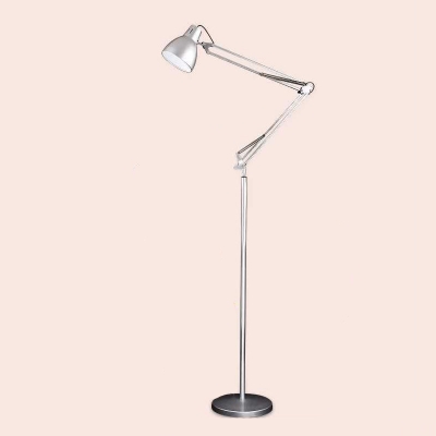 Metallic Swing Arm Floor Light Concise Modern 1 Light Standing Light in White for Bedroom