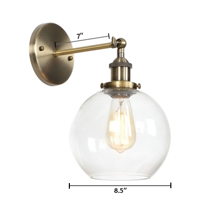 Modernism Armed Wall Light with Spherical Shade Clear Glass 1 Head Art Deco Wall Sconce in Bronze
