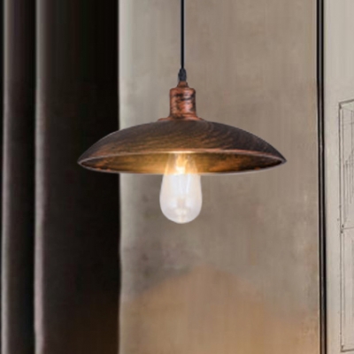 

Mottled Rust Iron Finish Bare Bulb Single Pendant Light with Shallow Shade Indoor Hanging Light, HL482983
