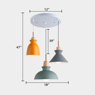 Multi Color Geometric Pendant Light Contemporary Wooden 3 Heads Decorative Suspended Lamp