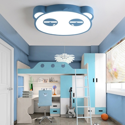 Panda LED Flush Mount Light Contemporary Blue/Green/Pink Metal Ceiling Fixture for Children Room
