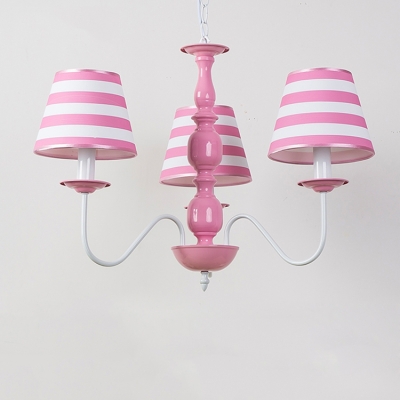 Pink Strips Design Ceiling Pendant Light American Retro Fabric 3/5 Lights Chandelier for Girls Room