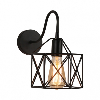 Polygon Metal Frame Wall Lamp Industrial Single Head Wall Light Fixture in Black Finish for Porch